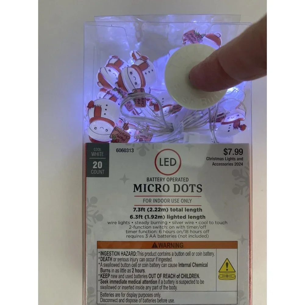 Snowman Indoor Light Set 20 Count 7.3 ft. Christmas Lights Battery Operated NEW